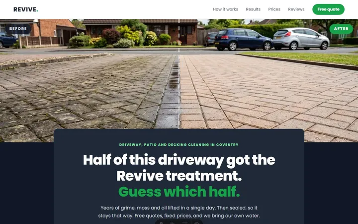 Revive Exterior Cleaning, a sample driveway & patio cleaner website