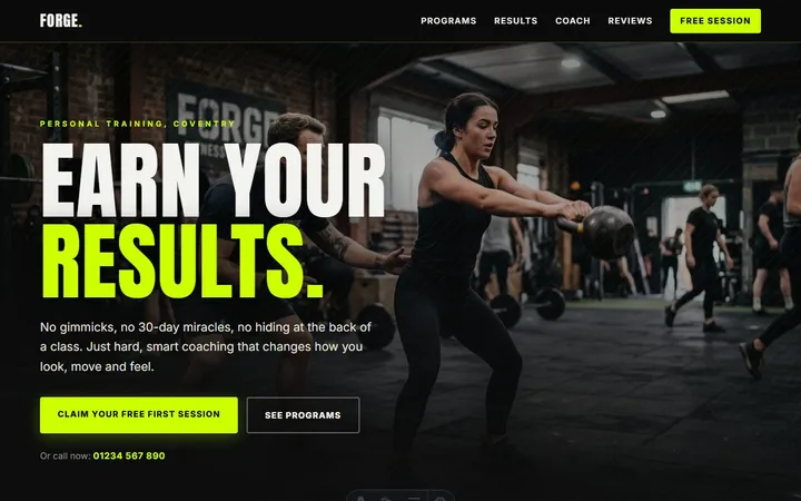 Forge Fitness Coaching, a sample personal trainer website